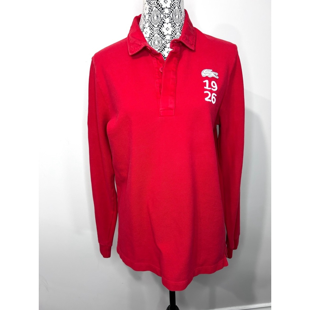 Men's Lacoste Red Long Sleeve Polo Shirt Size L - Picture 1 of 8